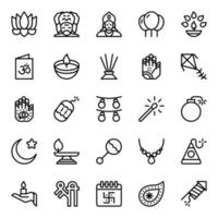 Outline icons for Happy diwali. vector