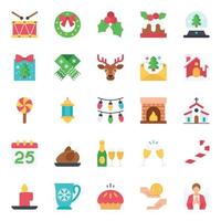 Flat color icons for Merry christmas. vector