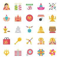 Flat color icons for Happy diwali. vector