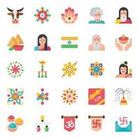 Flat color icons for Happy diwali. vector