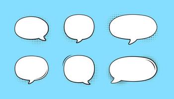 Retro empty speech bubble with black halftone shadows set. Vector illustration comic manga text frame, vintage design, pop art style