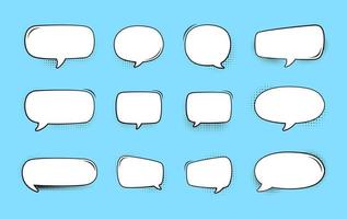Retro empty speech bubble with black halftone shadows set. Vector illustration comic manga text frame, vintage design, pop art style