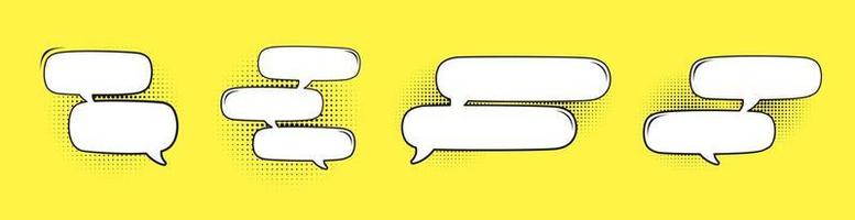 Retro blank comic speech bubble with black halftone shadows on yellow background. Multiple conversation dialogue template. Vector illustration text frame, vintage design, pop art style