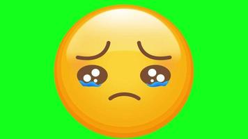 triste emoji icona, emoticon con lacrime, facciale espressione, ciclo continuo animazione verde schermo video