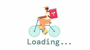 Bike courier loader animation. Fast food delivery on electric bicycle. Flash message 4K video footage. Isolated color loading progress indicator with alpha channel transparency for UI, UX web design