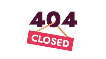 Temporary closed 404 error animation. Construction hanging signboard. Empty state 4K video concept footage with alpha channel transparency. Colorful page not found flash message for UI, UX web design