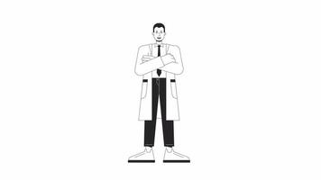 Primary care doctor bw animation. Healthcare provider service isolated 2D flat monochromatic thin line character 4K video footage on white with alpha channel transparency for web design