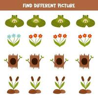 Find different picture in each row. Logical game for preschool kids. vector