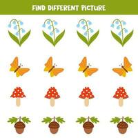 Find different picture in each row. Logical game for preschool kids. vector