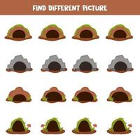 Find different picture in each row. Logical game for preschool kids. vector