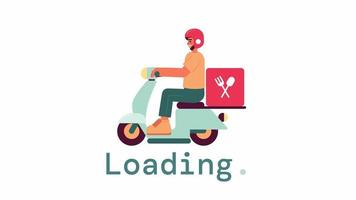 Delivery on moped loader animation. Meal kit courier driving scooter. Flash message 4K video footage. Isolated color loading progress indicator with alpha channel transparency for UI, UX web design