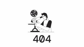 laboratorium onderzoeker bw 404 animatie. biologisch wetenschap. leeg staat 4k video concept beeldmateriaal met alpha kanaal transparantie. monochromatisch fout flash bericht voor web bladzijde niet gevonden, ui ontwerp