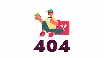 Delivery break 404 error animation. Fast food restaurant worker. Empty state 4K video concept footage with alpha channel transparency. Colorful page not found flash message for UI, UX web design
