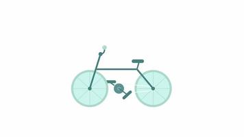 animiert Reiten Fahrrad. eben Karikatur Stil Symbol 4k Video Aufnahmen zum Netz Design. Freizeit Radfahren. Berg Fahrrad isoliert bunt Objekt Animation auf Weiß Hintergrund mit Alpha Kanal Transparenz