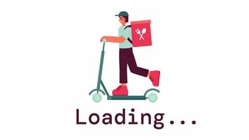 Courier on scooter loader animation. Fast food delivery guy riding. Flash message 4K video footage. Isolated color loading progress indicator with alpha channel transparency for UI, UX web design