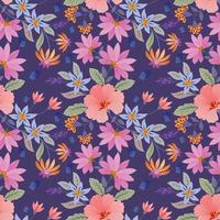 Beautiful blooming flowers on purple color background. vector