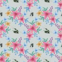 Cute blooming watercolor flowers with color splash seamless pattern. vector