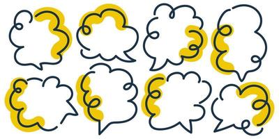 Set of Speech Bubbles in Hand Drawn Style with Yellow Liquid. Chat Icon with Comic Style vector