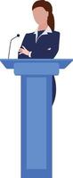 A woman stands behind a podium with a microphone. vector