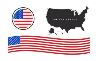 USA flag icon, wavy flag, USA map. Vector scalable graphics