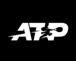 Atp Logo Symbol White Tournament Open Men Tennis Association Design Vector Abstract Illustration With Black Background