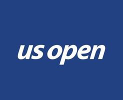 Us Open Symbol Logo Name White Tournament Tennis The championships Design Vector Abstract Illustration With Blue Background