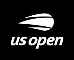 nosotros abierto símbolo logo blanco torneo tenis el campeonatos diseño resumen vector ilustración con negro antecedentes