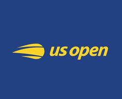 Us Open Symbol Logo With Name Yellow Tournament Tennis The championships Design Vector Abstract Illustration With Blue Background