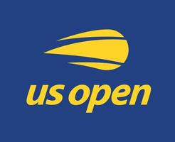 Us Open Symbol Logo Yellow Tournament Tennis The championships Design Vector Abstract Illustration With Blue Background