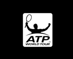 Atp World Tour Logo Symbol White Tournament Open Men Tennis Association Design Vector Abstract Illustration With Black Background