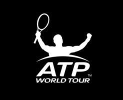 Atp World Tour Symbol Logo White Tournament Open Men Tennis Association Design Vector Abstract Illustration With Black Background