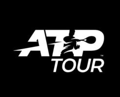 Atp Tour Logo Symbol White Tournament Open Men Tennis Association Design Vector Abstract Illustration With Black Background