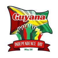 Guyana independence day greeting card, banner, square vector illustration. Guyanan holiday 26th of May design element with mockup of waving flag as a national symbol