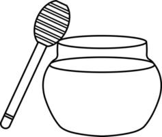 bright vector illustration of a glass jar with honey, a honey wooden spoon, a honey apiary, doodle and sketch