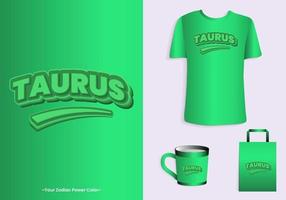 Taurus zodiac power color is green. Typography t-shirt, tote bag, and cup design for merchandise and print. Mock-up templates included vector