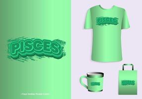 Pisces zodiac power color is light green. Typography t-shirt, tote bag, and cup design for merchandise and print. Mock-up templates included vector