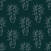 Seamless Pattern With Cacti In Pots Outline, Stetsonia vector