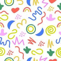 Colourful seamless doodle pattern with simple shapes. Hand drawn minimalist style background. vector