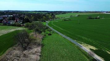 Aerial view of a green field on a sunny spring day video