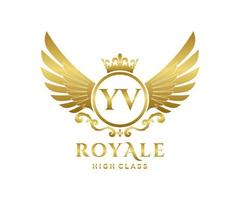 Golden Letter YV template logo Luxury gold letter with crown. Monogram alphabet . Beautiful royal initials letter. vector