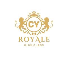 Golden Letter CY template logo Luxury gold letter with crown. Monogram alphabet . Beautiful royal initials letter. vector