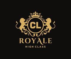 Golden Letter CL template logo Luxury gold letter with crown. Monogram alphabet . Beautiful royal initials letter. vector