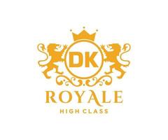 Golden Letter DK template logo Luxury gold letter with crown. Monogram alphabet . Beautiful royal initials letter. vector