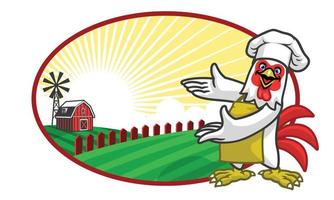 pollo cocinero y hermosa granja vector