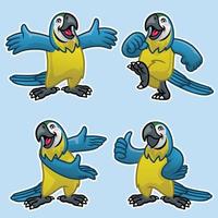 set cartoon of funny blue and gold macaw bird vector