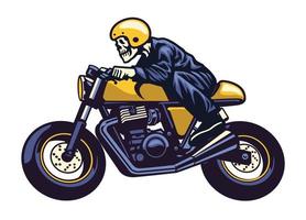 Skull riding vintage motorcycle vector
