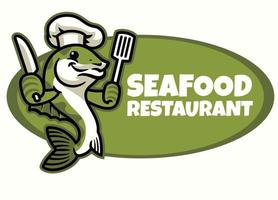 Fish Chef Cartoon Character Logo vector