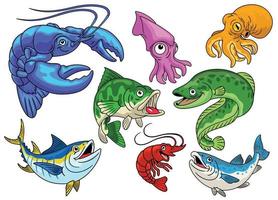 Set of Cartoon Sea Animals vector