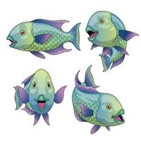 Cartoon Parrot fish in various poses vector