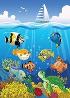 Beautiful Coral Reef Habitat with group of Fishes vector